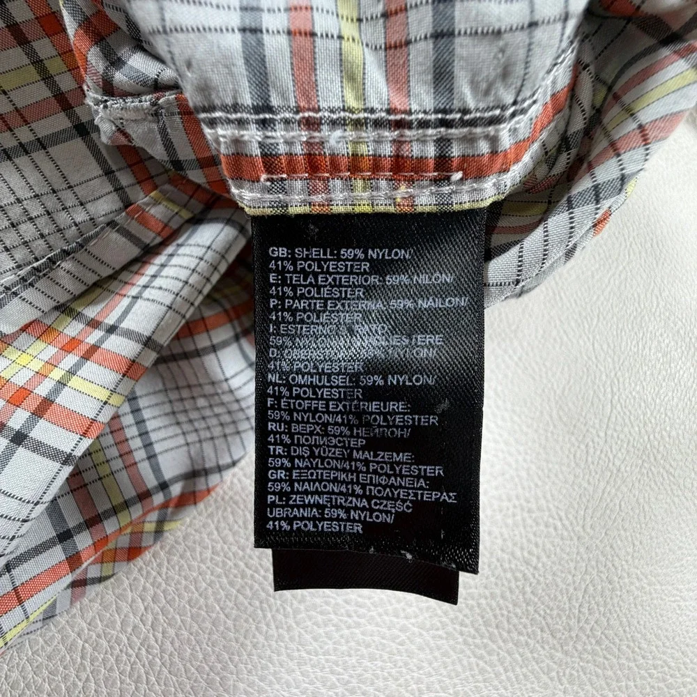 The North Face Mens XXL Short Sleeve Plaid Button Down Hiking Shirt Gray Orange